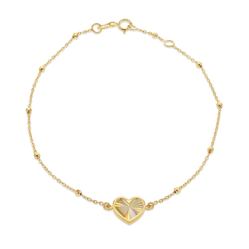 Main Image 1 of 9ct Yellow Gold 7" Diamond Cut Heart Shaped Charm Bracelet