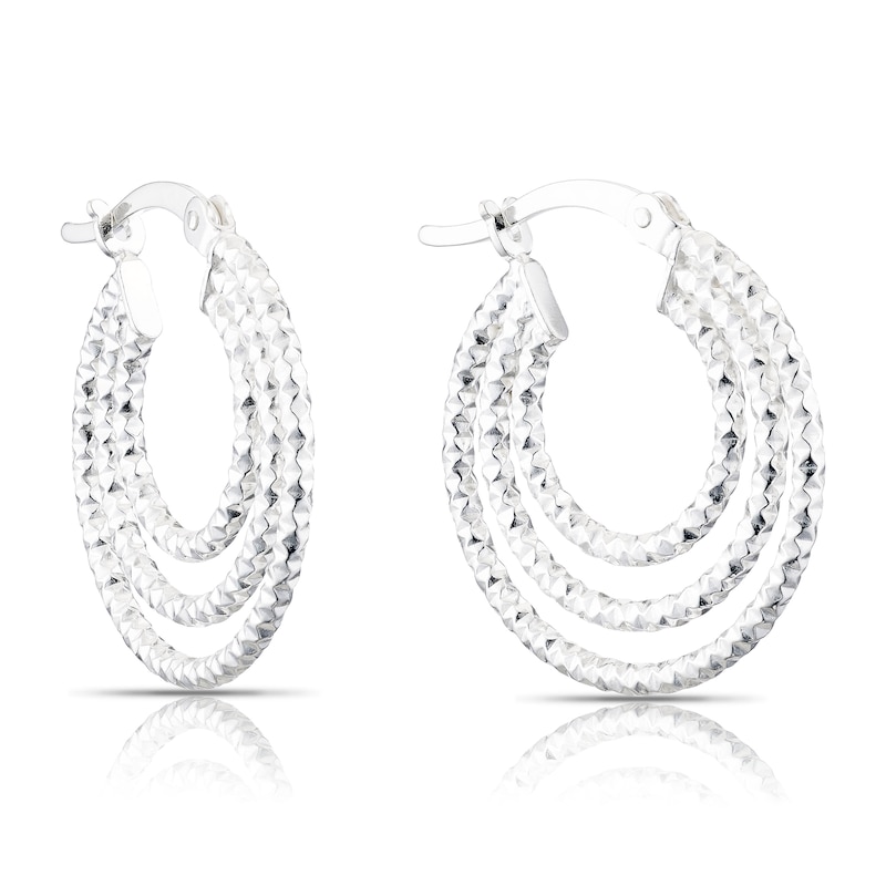 Main Image 1 of Sterling Silver Diamond Cut Multi Layer Hoop Earrings