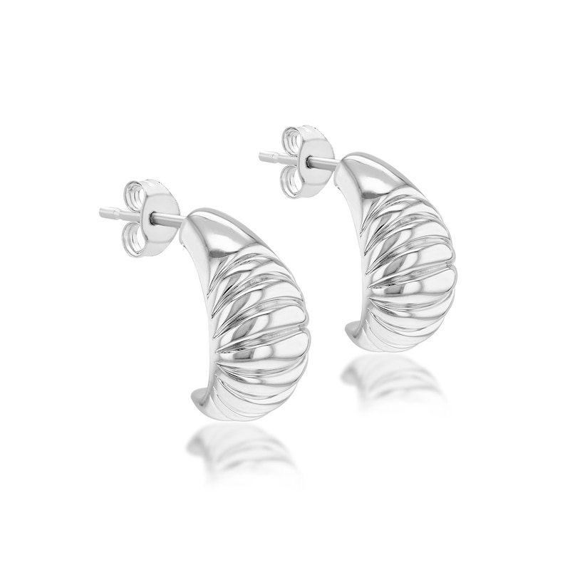 Main Image 1 of Sterling Silver Wide Rippled Half Hoop Earrings