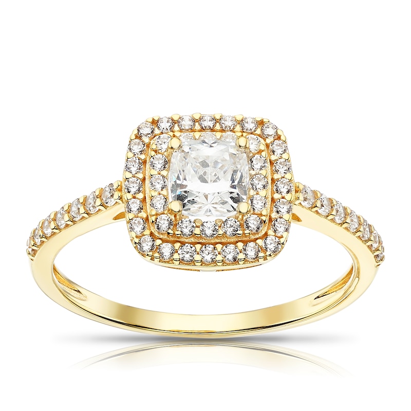 Main Image 1 of 9ct Yellow Gold Cubic Zirconia Double Halo Ring
