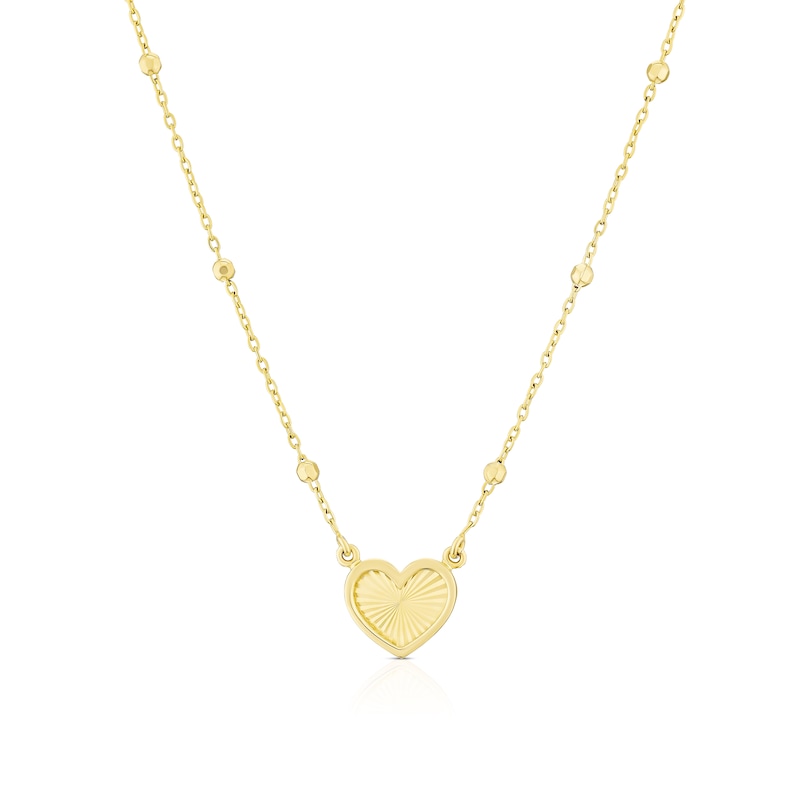 Main Image 1 of 9ct Yellow Gold 17.75&quot; Diamond Cut Heart Shaped Pendant