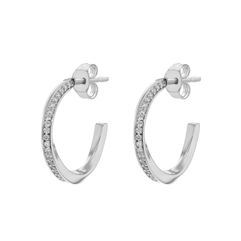 Main Image 1 of Sterling Silver 19mm Cubic Zirconia Twist Half Hoop Earrings