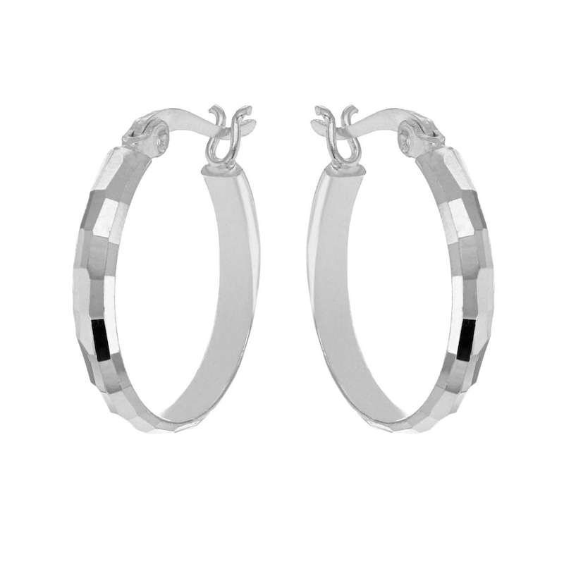 Main Image 1 of Sterling Silver 20mm Diamond Cut Hoop Earrings