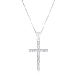Sterling Silver 18" Cubic Zirconia Cross Large Pendant Necklace