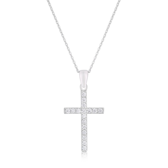 Sterling Silver 18 Cubic Zirconia Cross Large Pendant Neckla