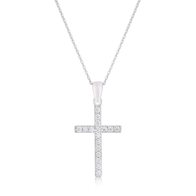 Main Image 1 of Sterling Silver 18" Cubic Zirconia Cross Large Pendant Necklace