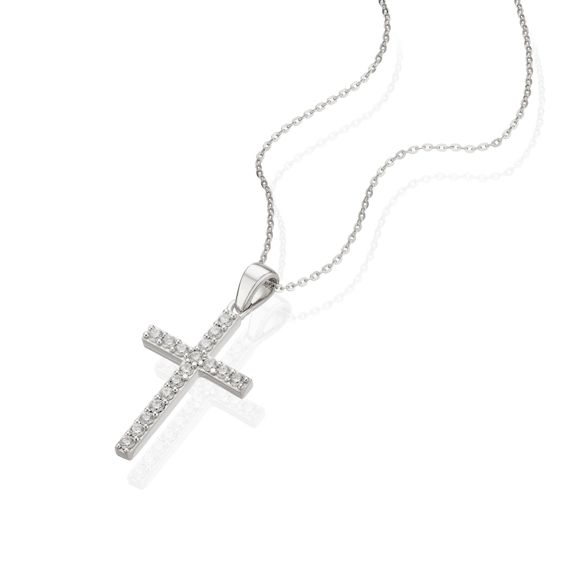 Main Image 2 of Sterling Silver 18" Cubic Zirconia Cross Large Pendant Necklace