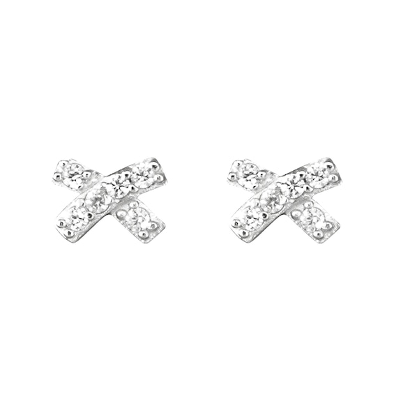 Sterling Silver and Cubic Zirconia Kiss Stud Earrings