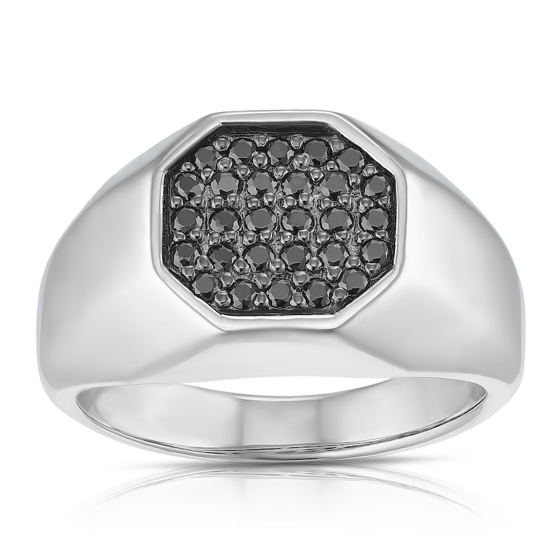 Main Image 1 of Sterling Silver & Black Cubic Zirconia Signet Ring