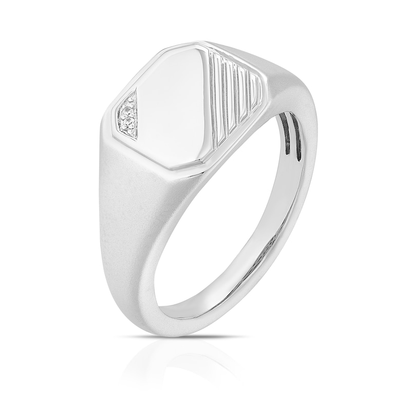 Main Image 2 of Sterling Silver Cubic Zirconia Matte & Polished Signet Ring