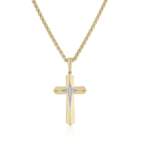 Sterling Silver and 18ct Yellow Gold Plated Vermeil Cubic Zirconia Cross Shaped Pendant