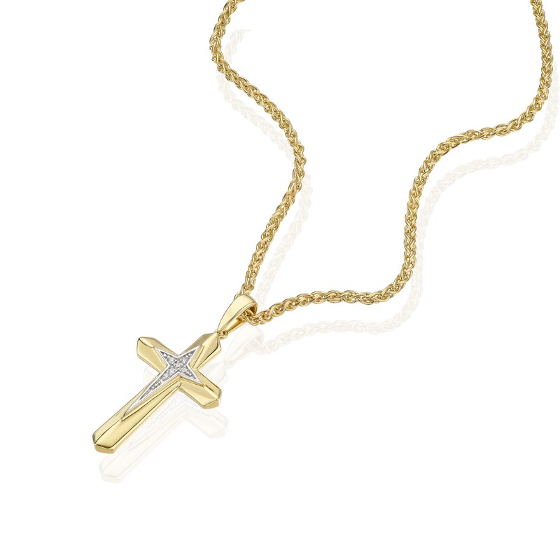 Main Image 2 of Sterling Silver & 18ct Yellow Gold Plated Vermeil Cubic Zirconia Cross Shaped Pendant