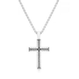 Sterling Silver & Black Spinel Woven Edge Cross Shaped Pendant