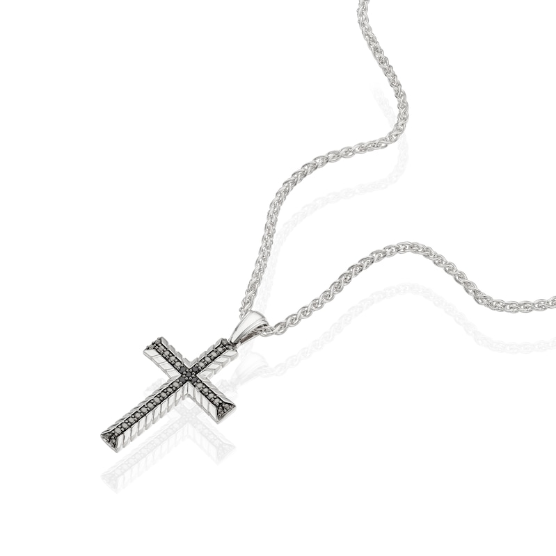 Main Image 2 of Sterling Silver & Black Spinel Woven Edge Cross Shaped Pendant