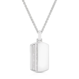 Sterling Silver & Cubic Zirconia Polished Dog Tag Pendant Necklace