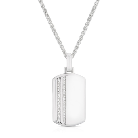 Sterling Silver and Cubic Zirconia Polished Dog Tag Pendant 