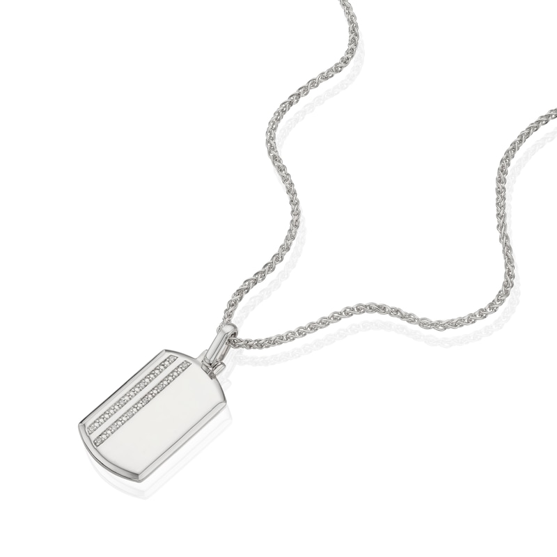 Main Image 2 of Sterling Silver & Cubic Zirconia Polished Dog Tag Pendant Necklace