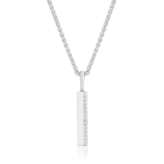 Sterling Silver Cubic Zirconia and Polished Bar Pendant Neck