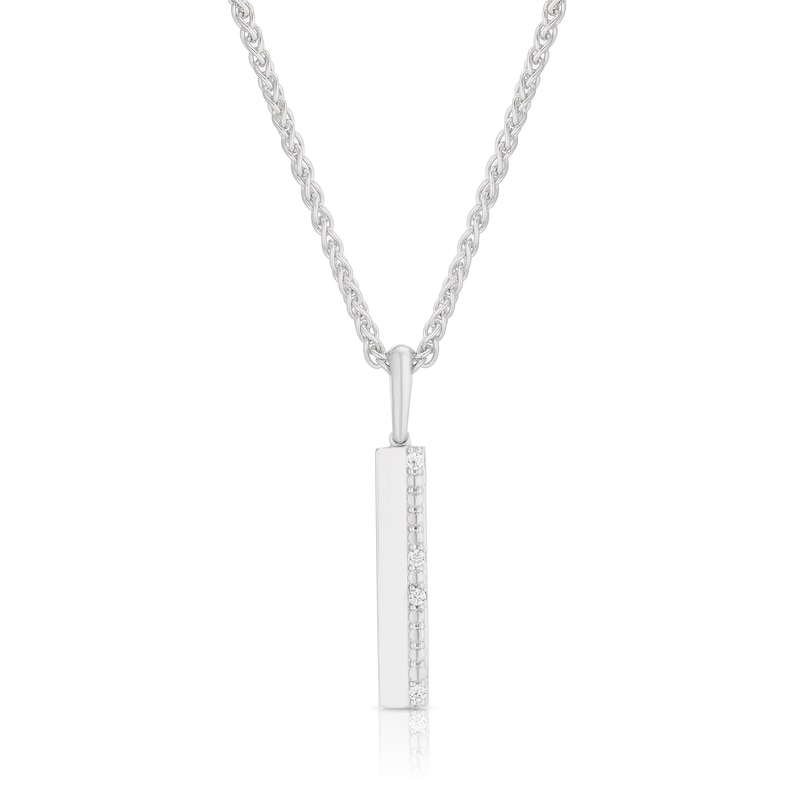 Main Image 1 of Sterling Silver Cubic Zirconia & Polished Bar Pendant Necklace