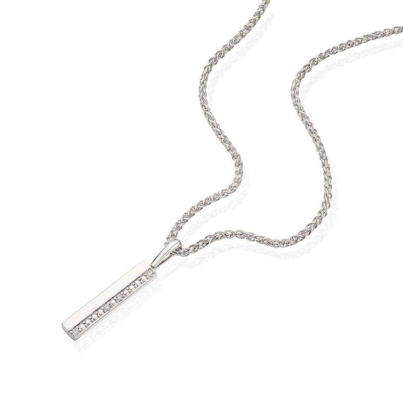 Main Image 2 of Sterling Silver Cubic Zirconia & Polished Bar Pendant Necklace