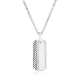 Sterling Silver & Cubic Zirconia Line Detail Dog Tag Pendant