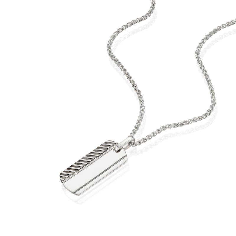 Main Image 2 of Sterling Silver & Cubic Zirconia Line Detail Dog Tag Pendant