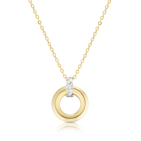 9ct Yellow Gold Diamond Cut Open Circle Pendant Necklace