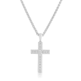 Sterling Silver & Cubic Zirconia Woven Edge Cross Shaped Pendant