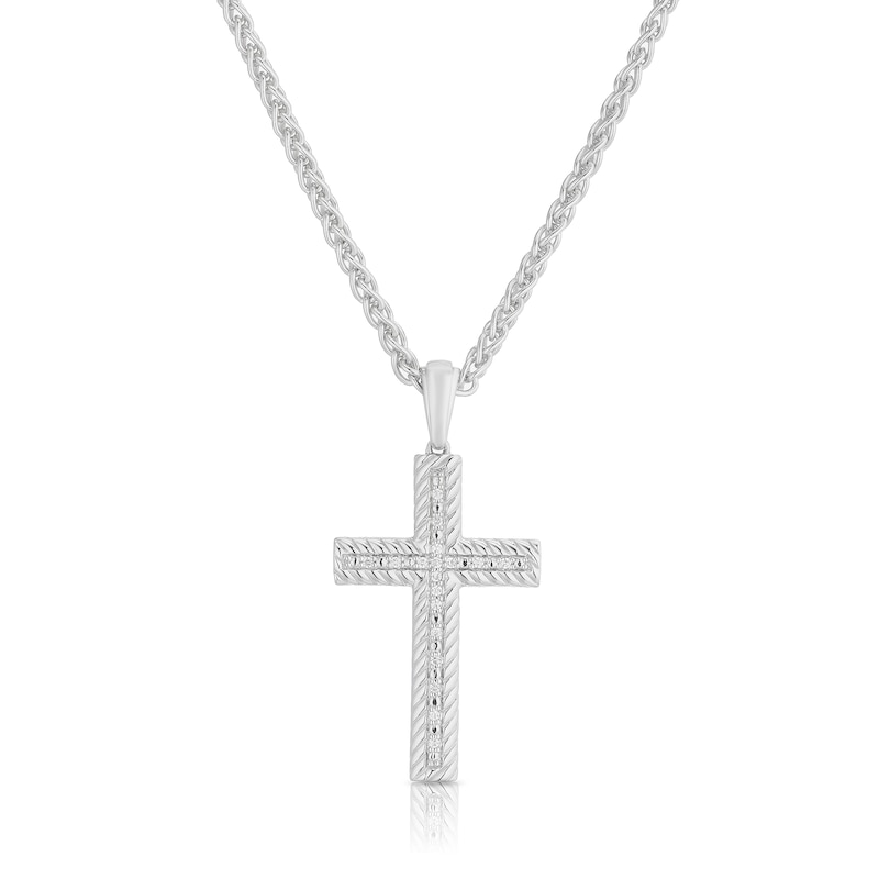 Main Image 1 of Sterling Silver & Cubic Zirconia Woven Edge Cross Shaped Pendant