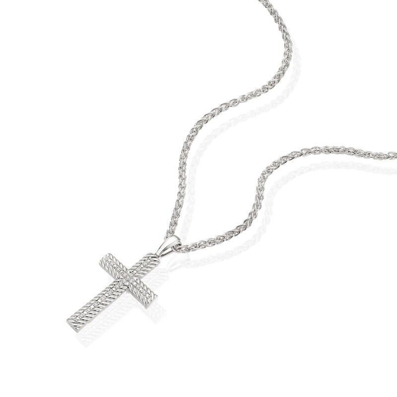 Main Image 2 of Sterling Silver & Cubic Zirconia Woven Edge Cross Shaped Pendant