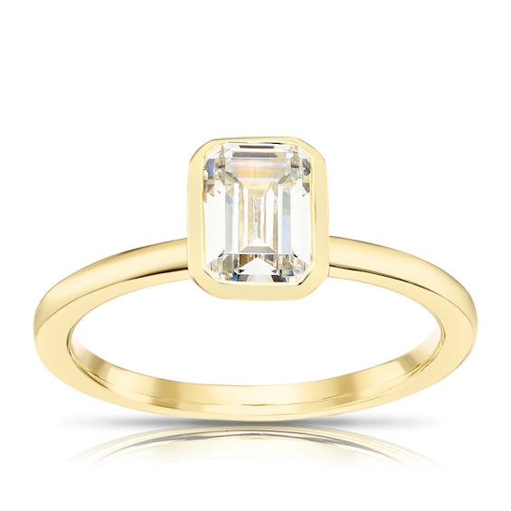 9ct Yellow Gold Cubic Zirconia Emerald Cut Bezel Ring