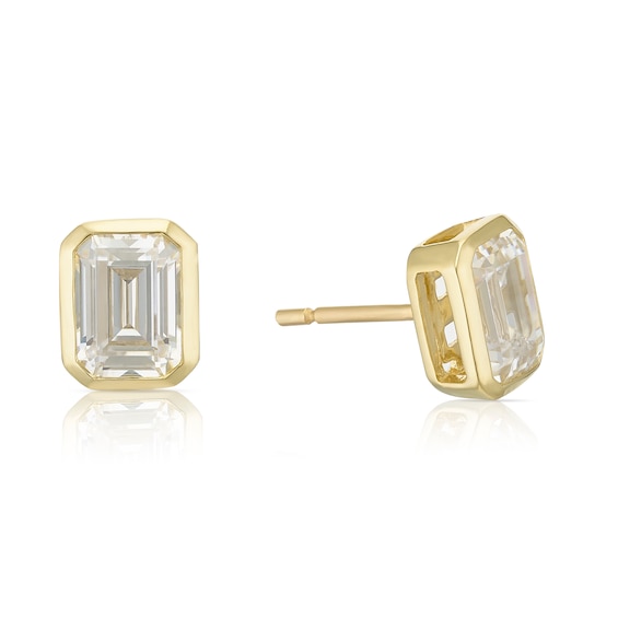 9ct Yellow Gold Cubic Zirconia Emerald Cut Bezel Stud