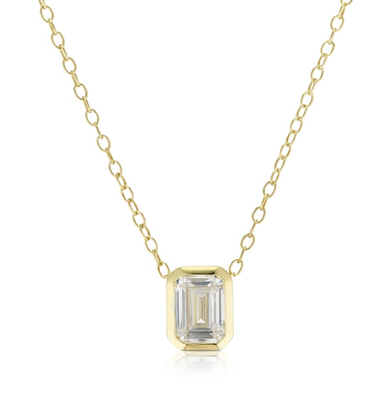 9ct Yellow Gold 16+2 Cubic Zirconia Emerald Cut Bezel Pendan