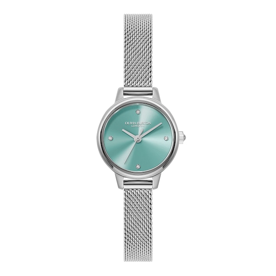 Women's Olivia Burton Mini Classics 23Mm Turquoise Dial & Stainless Steel Mesh Watch