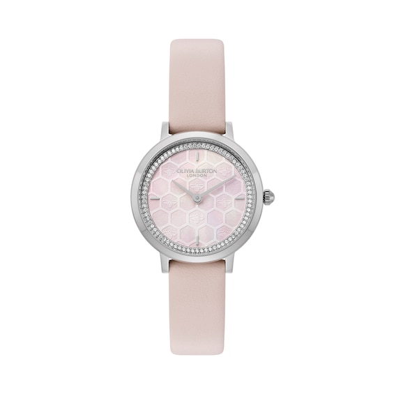 Women's Olivia Burton Ultra Slim Honeycomb 28Mm Primrose Leather Strap Watch