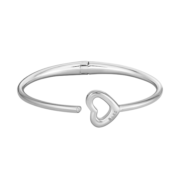 BOSS Honey Ladies Boundless Stainless Steel and Crystal Open Heart Bangle