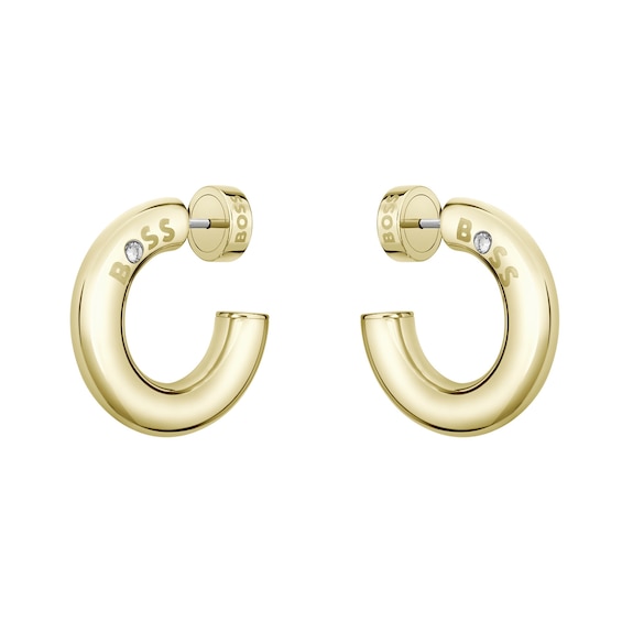 BOSS Live Ladies Gold IP 25mm Crystal Half Hoop Earrings