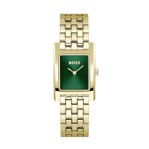 Women's Boss Lucy Green Dial & Light Gold Tone Ip Tank Watch