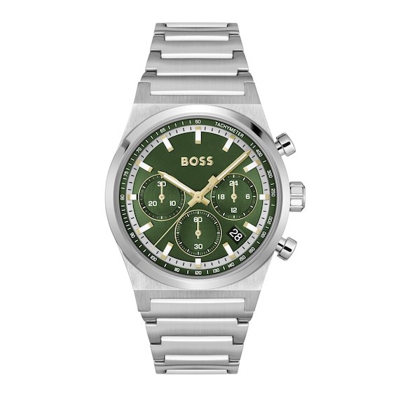 Men's Boss Candor 41Mm Chronograph Dark Green Dial & Stainless Steel Watch