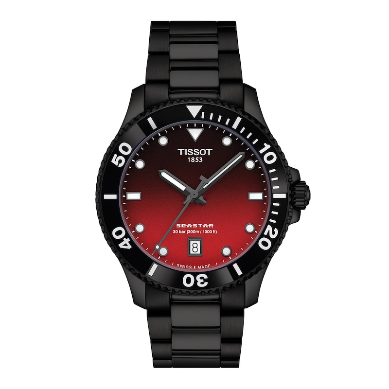 Main Image 1 of Tissot Seastar 40mm Red Dial & PVD Black Bracelet Watch