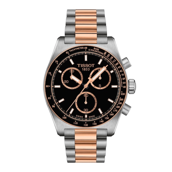 Men's Tissot Pr 516 Chronograph Black Dial & Two Tone Bracelet Watch