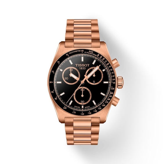 Men's Tissot Pr 516 Chronograph Black Dial & Pvd Rose Gold Tone Bracelet Watch