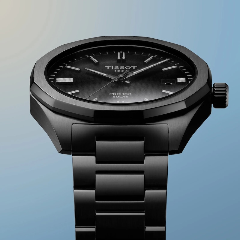 Main Image 8 of Tissot PRC100 39mm Solar Black PVD Bracelet Watch