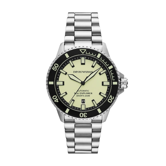 Emporio Armani 42.5mm Automatic Light Yellow Dial & Stainless Steel Watch