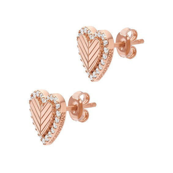 Emporio Armani Rose Gold Tone Sterling Silver and CZ Heart S