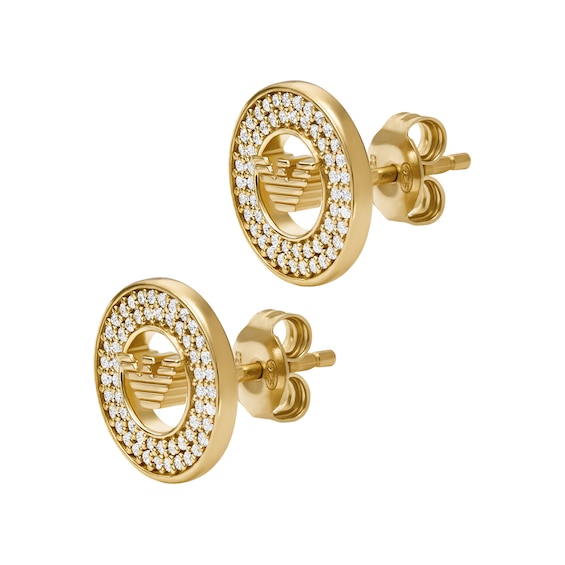 Emporio Armani Gold Tone 11mm Cubic Zirconia Round Stud Earr