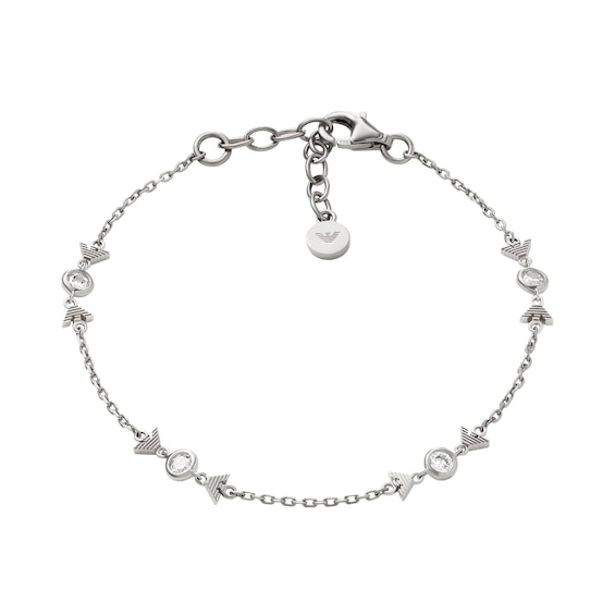 Emporio Armani Sterling Silver Cubic 6.3 Zirconia Logo Chain