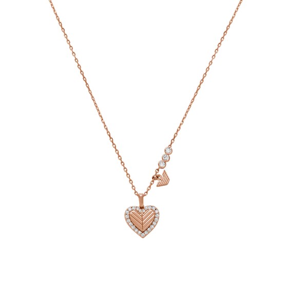 Emporio Armani Rose Gold Tone Sterling Silver 14 and CZ Hear