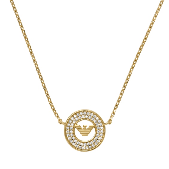 Emporio Armani Gold Tone 14 Cubic Zirconia Round Pendant Necklace