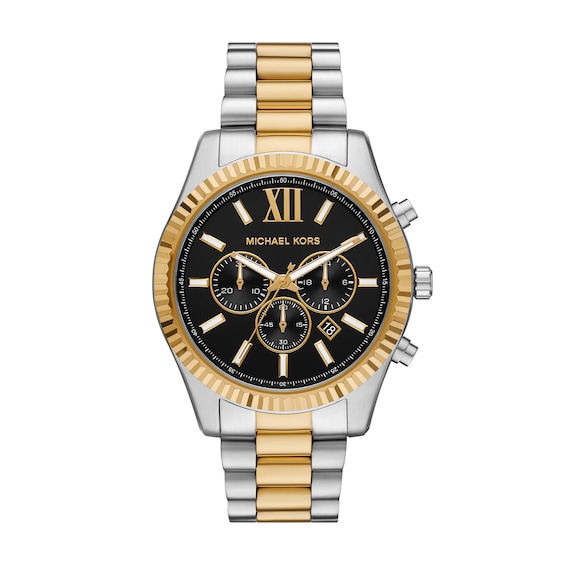 Men's Michael Kors Lexington Black Dial & Two Tone Bracelet Watch